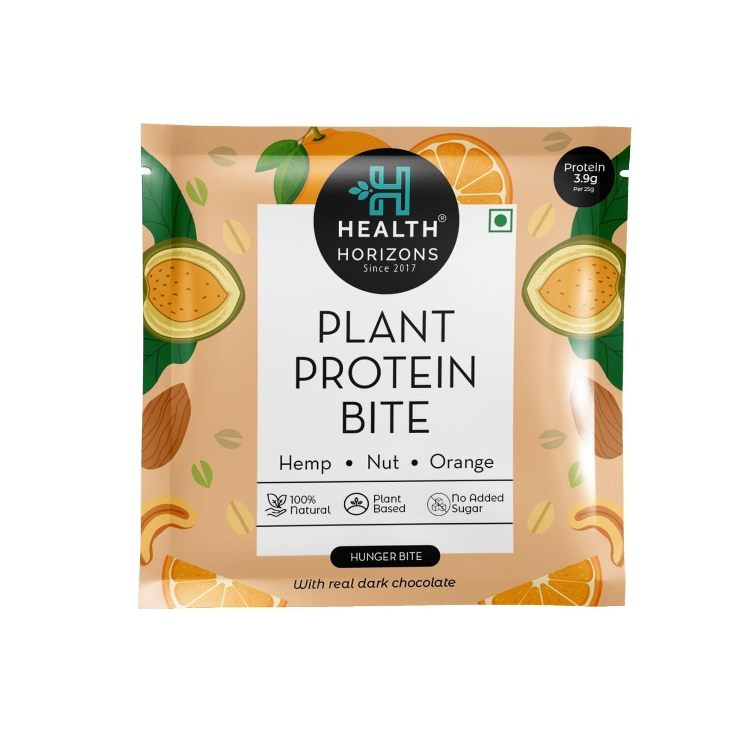 Health Horizons Plant Protein Bites ( 25g X Pack of 12) | Orange & Dark Chocolate Flavour |3.9g Protein per bite