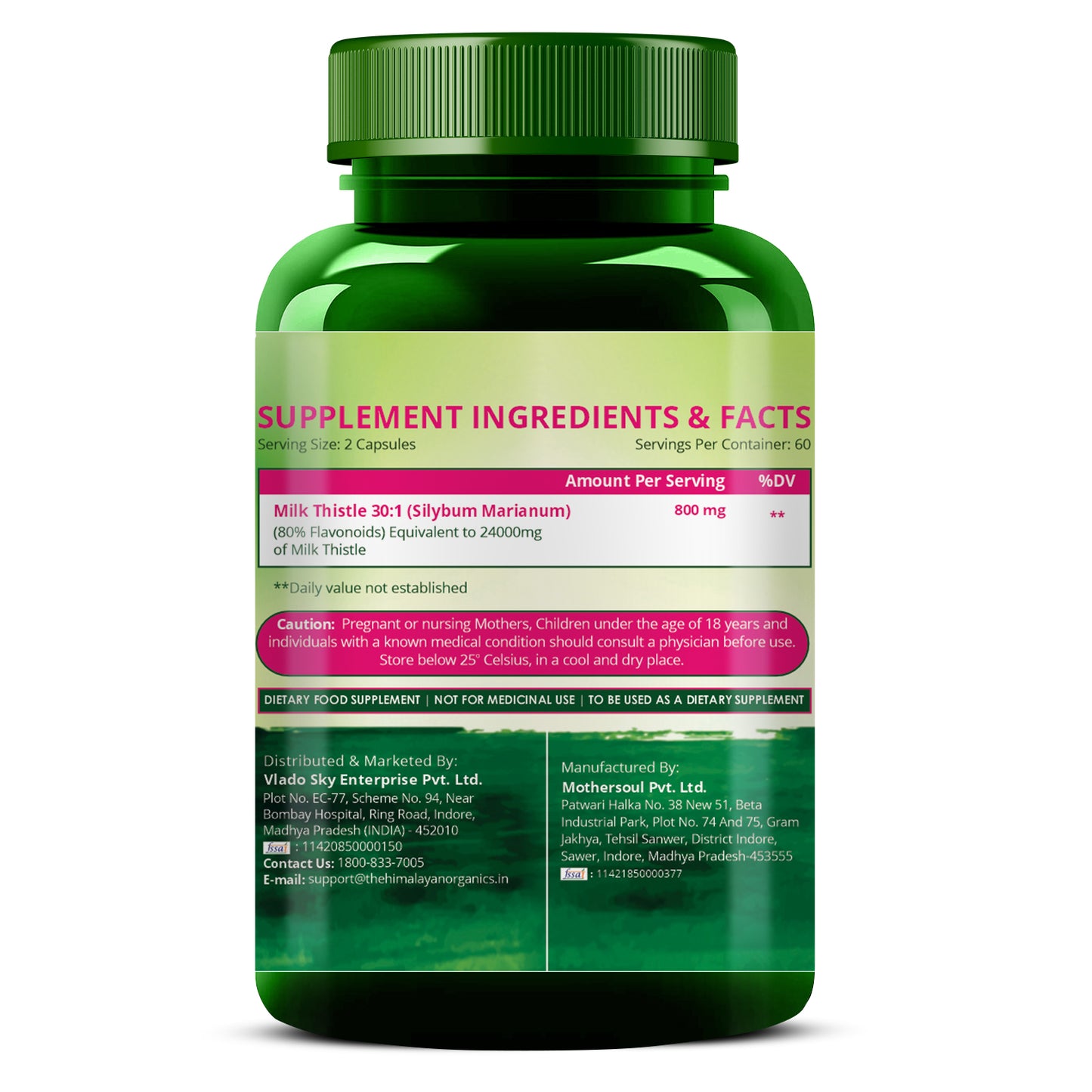 Vlado's Himalayan Organics Milk Thistle Extract Silymarin 800mg/Serve - 120 Veg Capsules