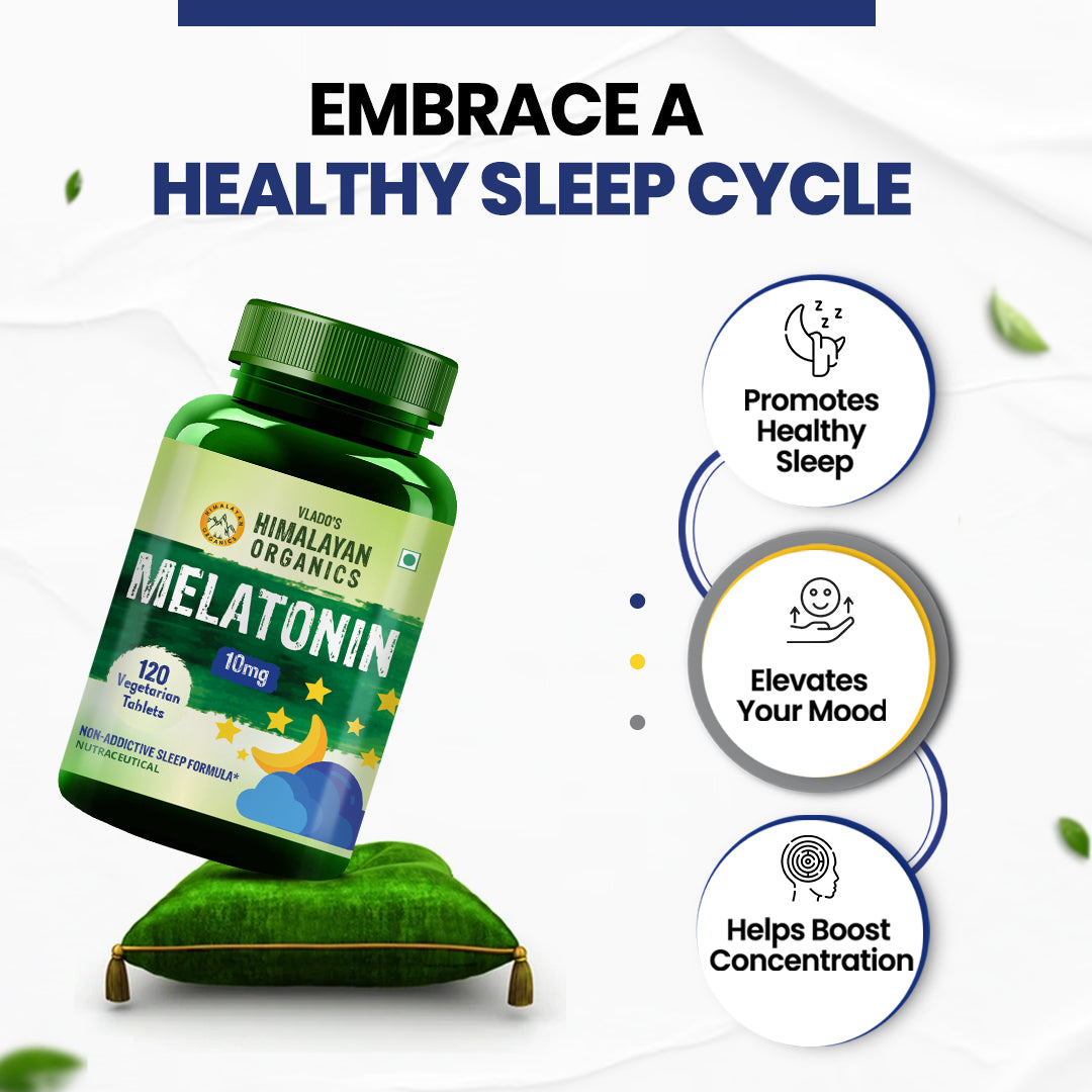 Vlado's Himalayan Organics Melatonin 10mg | Non-Habit Forming Supplement | 120 Veg Tablets