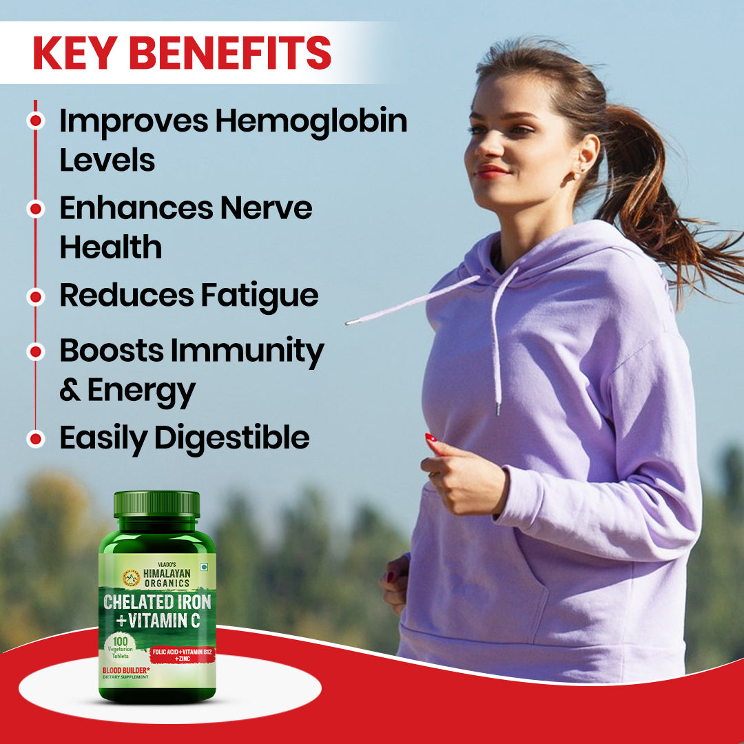 Vlado's Himalayan Organics Chelated Iron with Vitamin C Supplement - 100 Veg Tablet