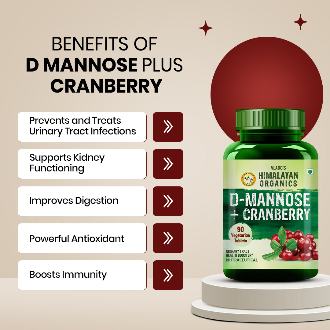 Vlado's Himalayan Organics D-MANNOSE + CRANBERRY Antioxidant Rich Supplement - 90 Tablets
