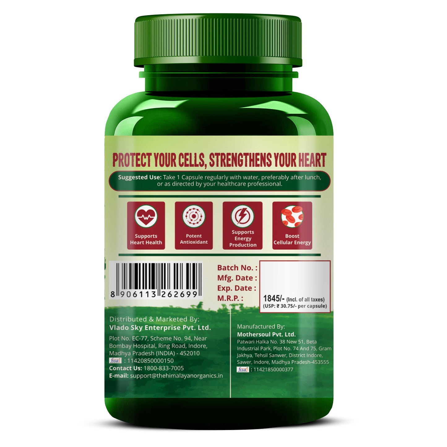 Vlado's Himalayan Organics COENZYME Q-10 200mg With BioPepper - 5mg Supplement | High Absorption I Antioxidant Support Healthy Heart Boost Energy And Metabolism High Strength For Men And Women - 60 Veg Capsules