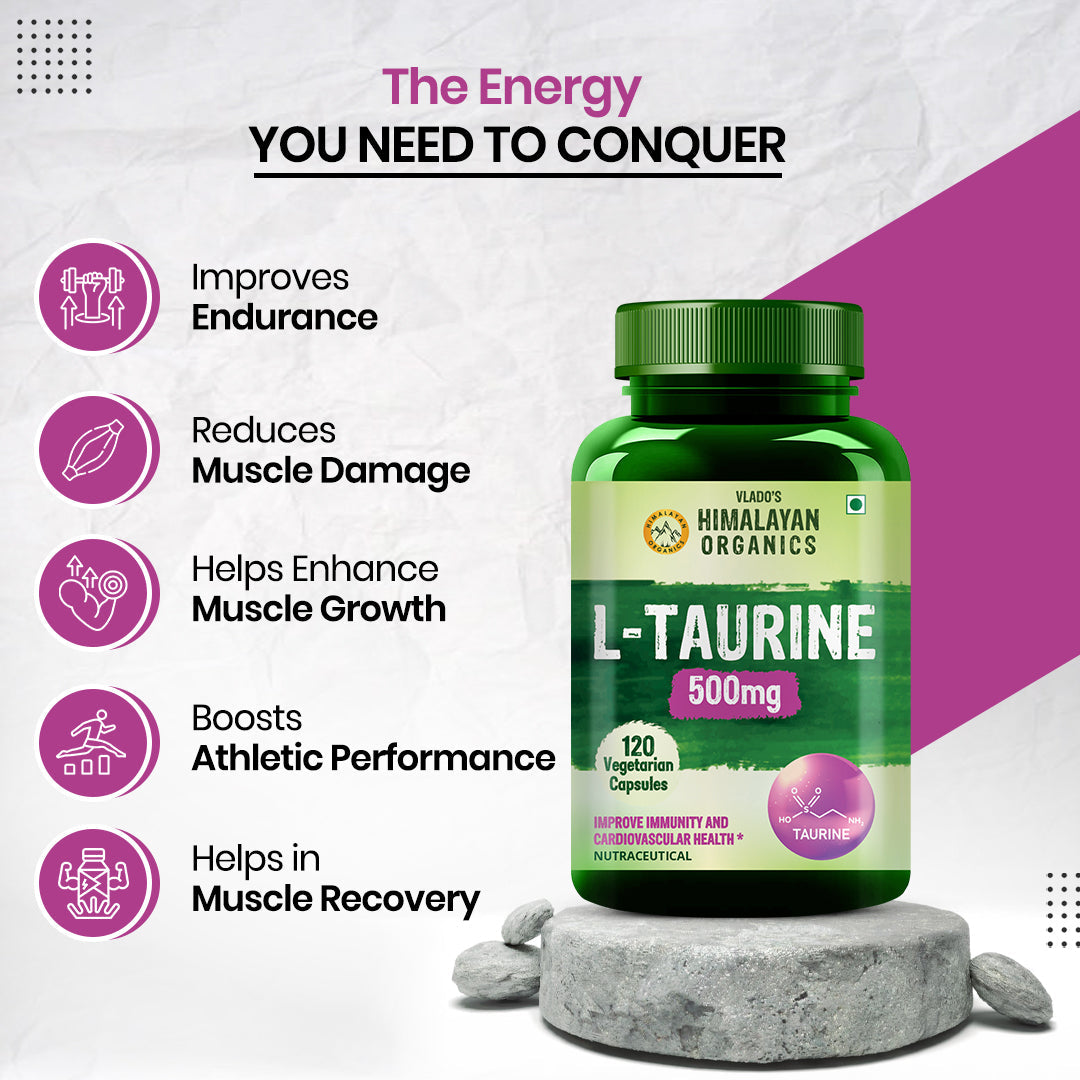 Vlado's Himalayan Organics L-Taurine 500mg Supplement | 120 Veg Capsules