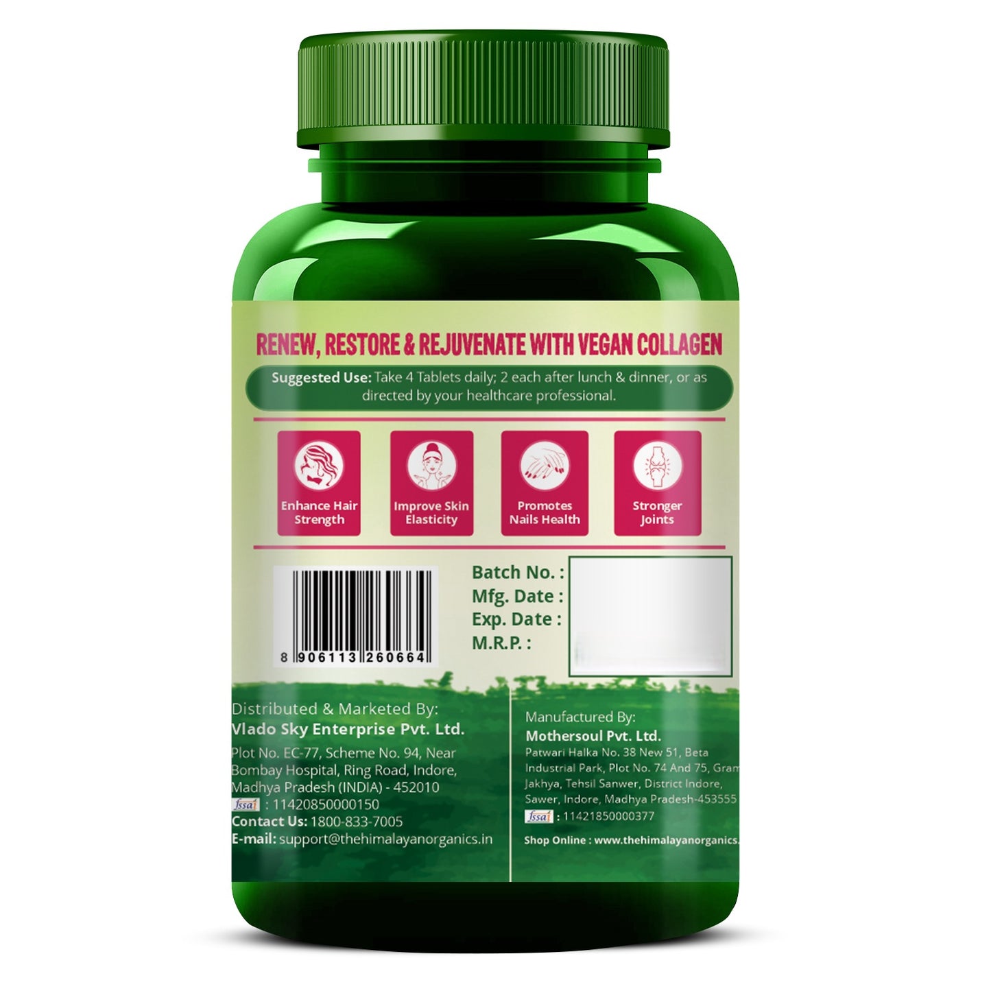 Vlado's Himalayan Organics Vegan Collagen 2000Mg With Biotin And Vitamin C 100 Veg Tablets