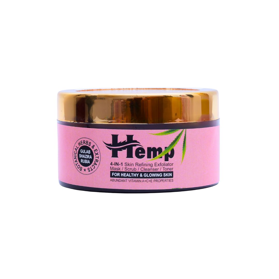 INDUS HEMP GULAB SHAZIRA RUBIA| 4-IN-1 SKIN REFINING EXFOLIATOR MASK / SCRUB/ CLEANSER/TONER | FOR HEALTHY & GLOWING SKIN