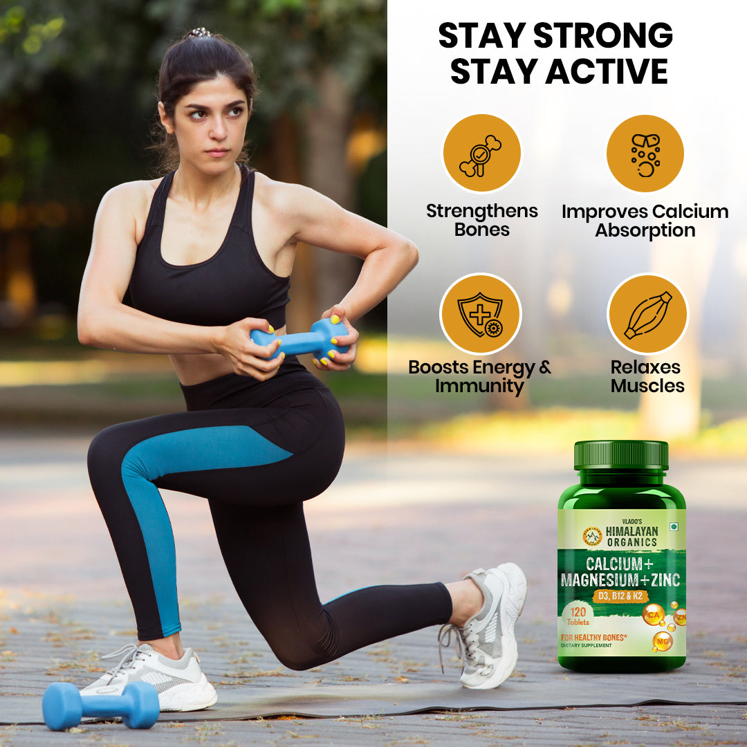 Vlado's Himalayan Organics Calcium Magnesium Zinc Vitamin D3 & B12- 120 Vegetarian Tablets