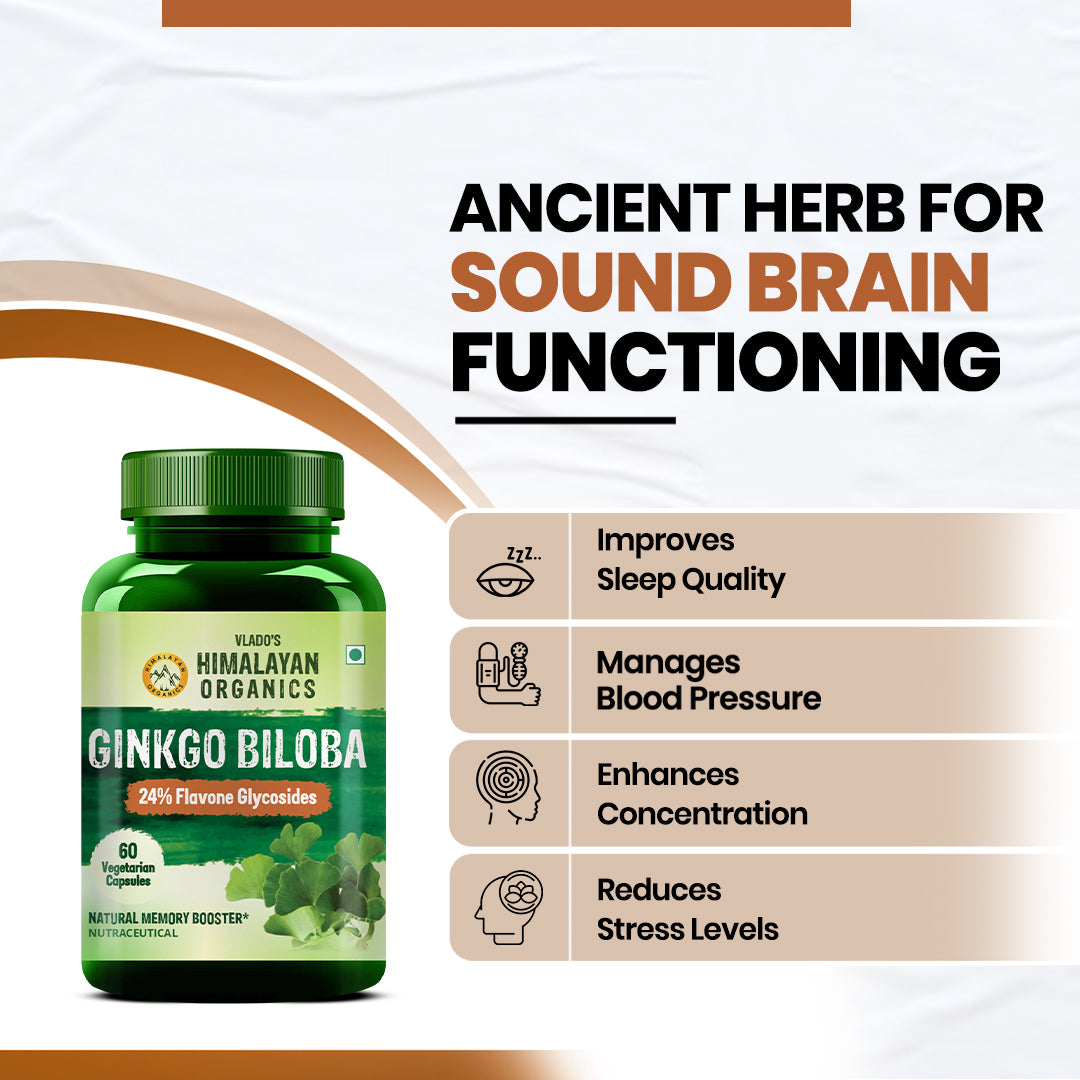 Vlado's Himalayan Organics Ginkgo Biloba 24% Flavone Glycoside 60 Veg Capsules