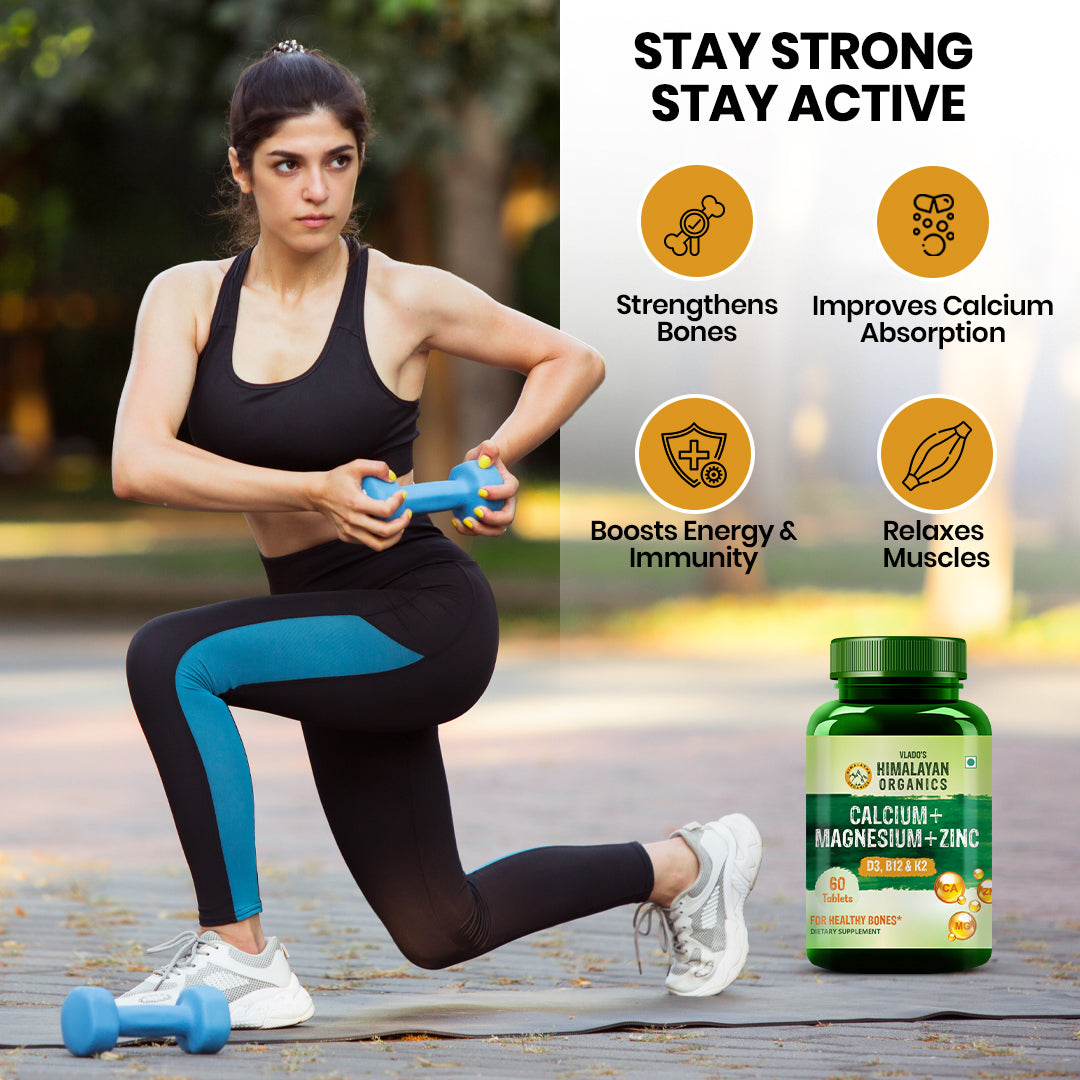 Vlado's Himalayan Organics Calcium Magnesium Zinc Vitamin D3 & B12- 60 Vegetarian Tablets