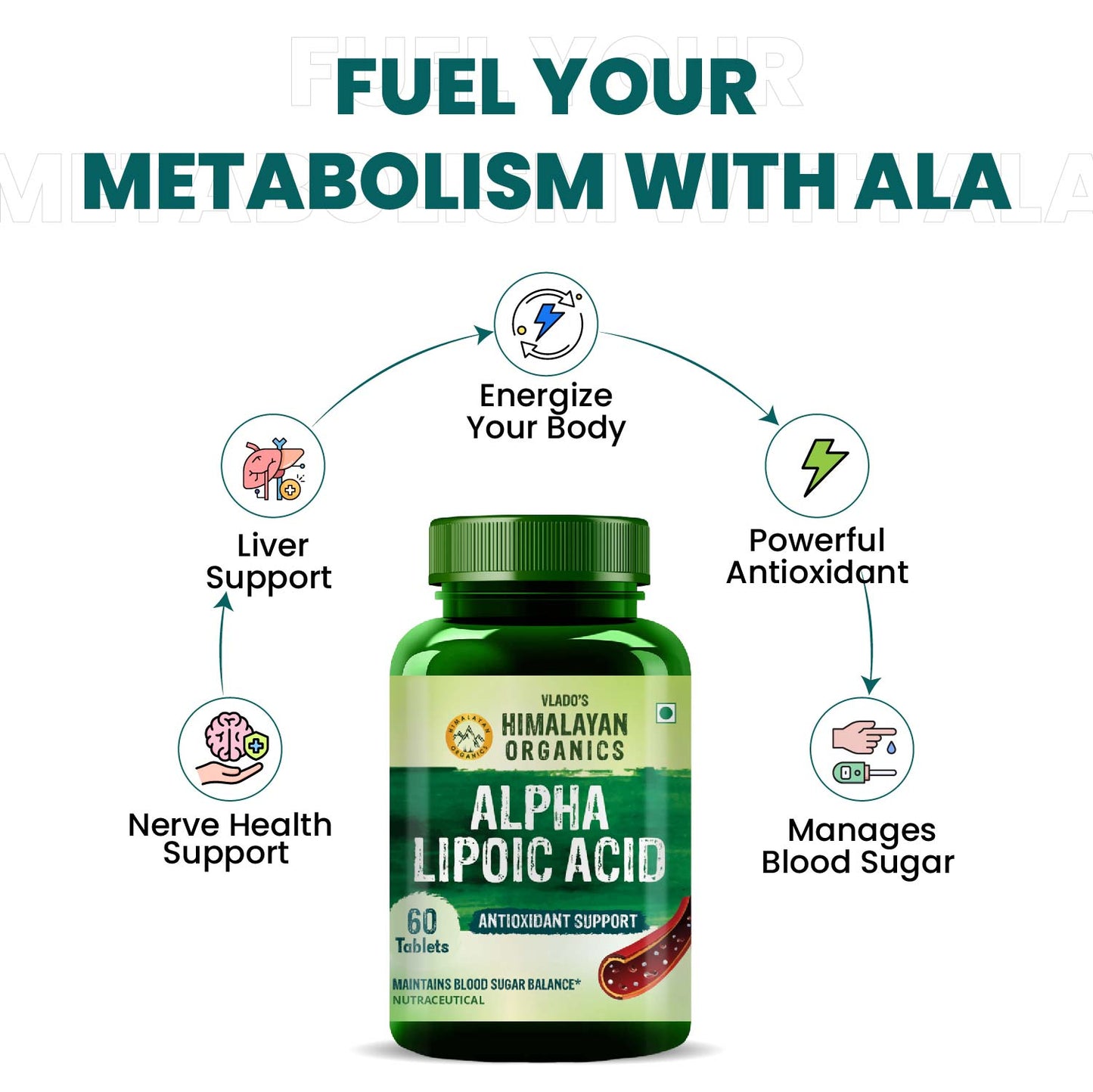 Vlado's Himalayan Organics Alpha Lipoic Acid 300mg | With Antioxidant Properties | 60 Veg Tablets