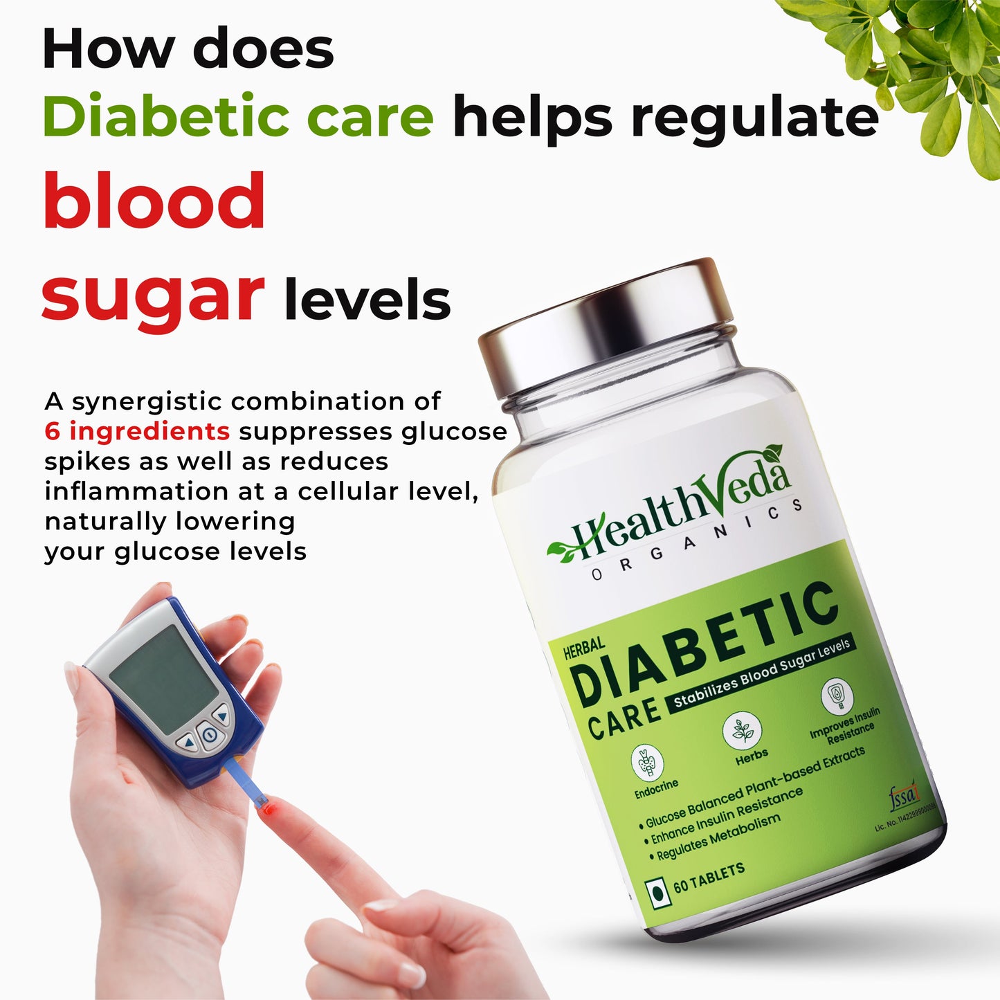 Health Veda Organics Diabetic Care Supplements with Karela, Gudmar, Jamun I 60 Veg Tablets I Manages Blood Sugar Levels I For Both Men & Women