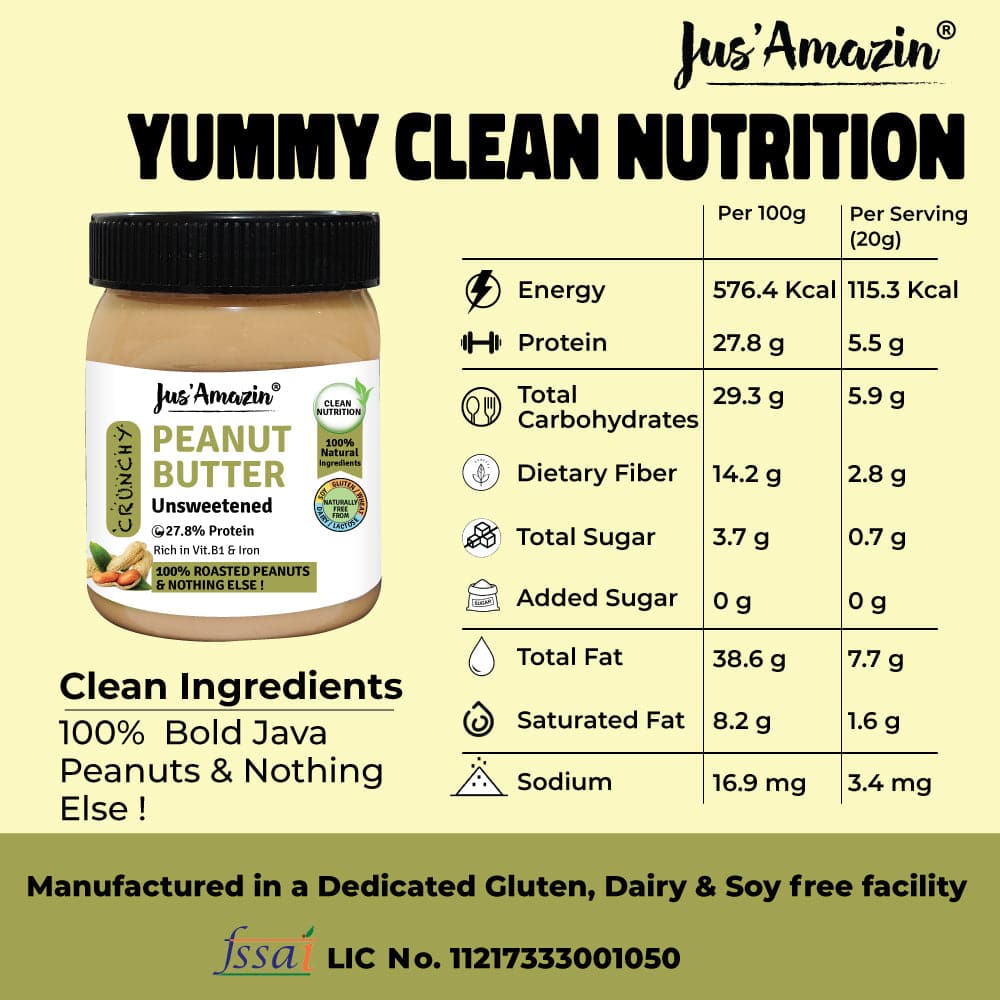 Jus Amazin CRUNCHY  Peanut Butter - Unsweetened (325g)