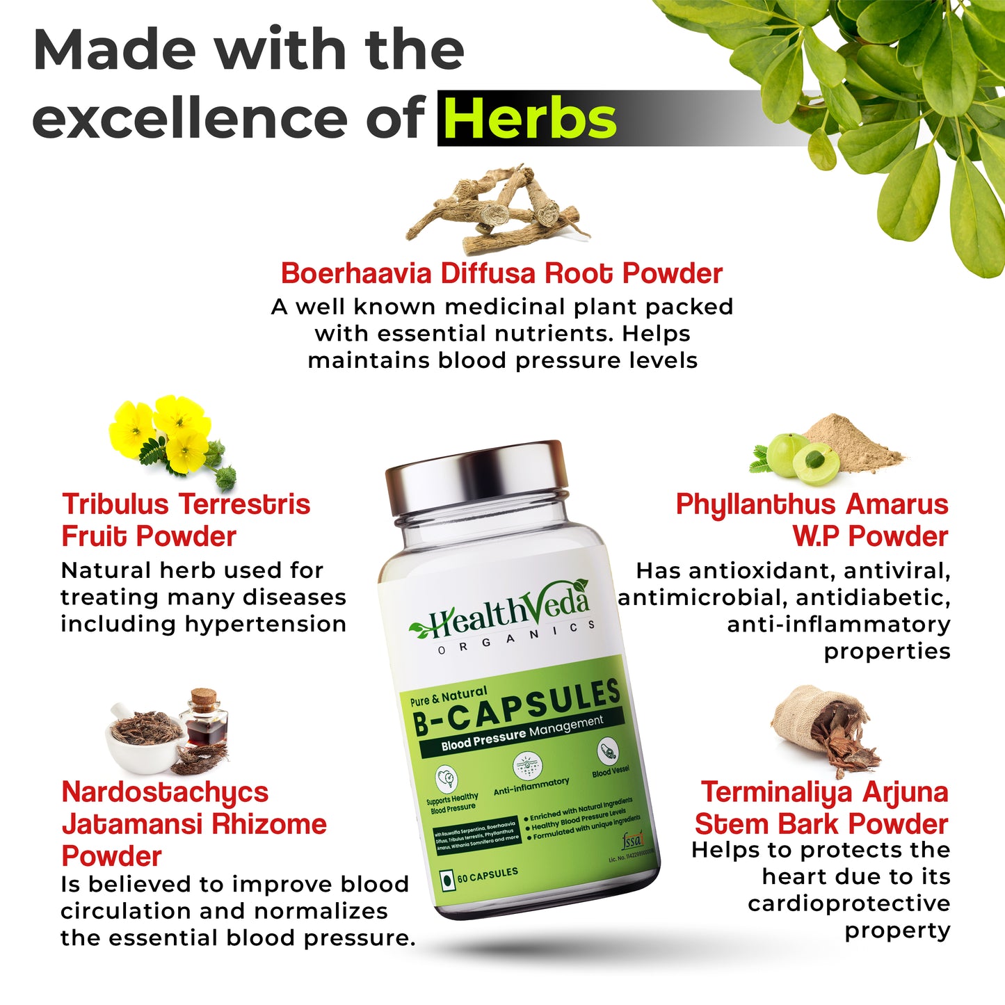 Health Veda Organics B Capsules | 60 Veg Capsules | Maintains Blood Pressure Levels | Supports Heart Health | For both Men & Women