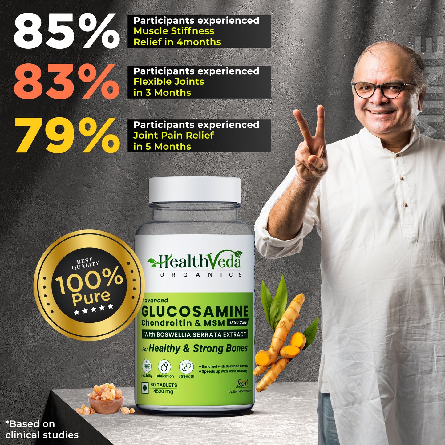 Health Veda Organics Glucosamine Chondroitin & MSM I 60 Veg Tablets I For Healthy Joint, Bone & Cartilage I Relieves Pain & Stiffness I For both Men & Women