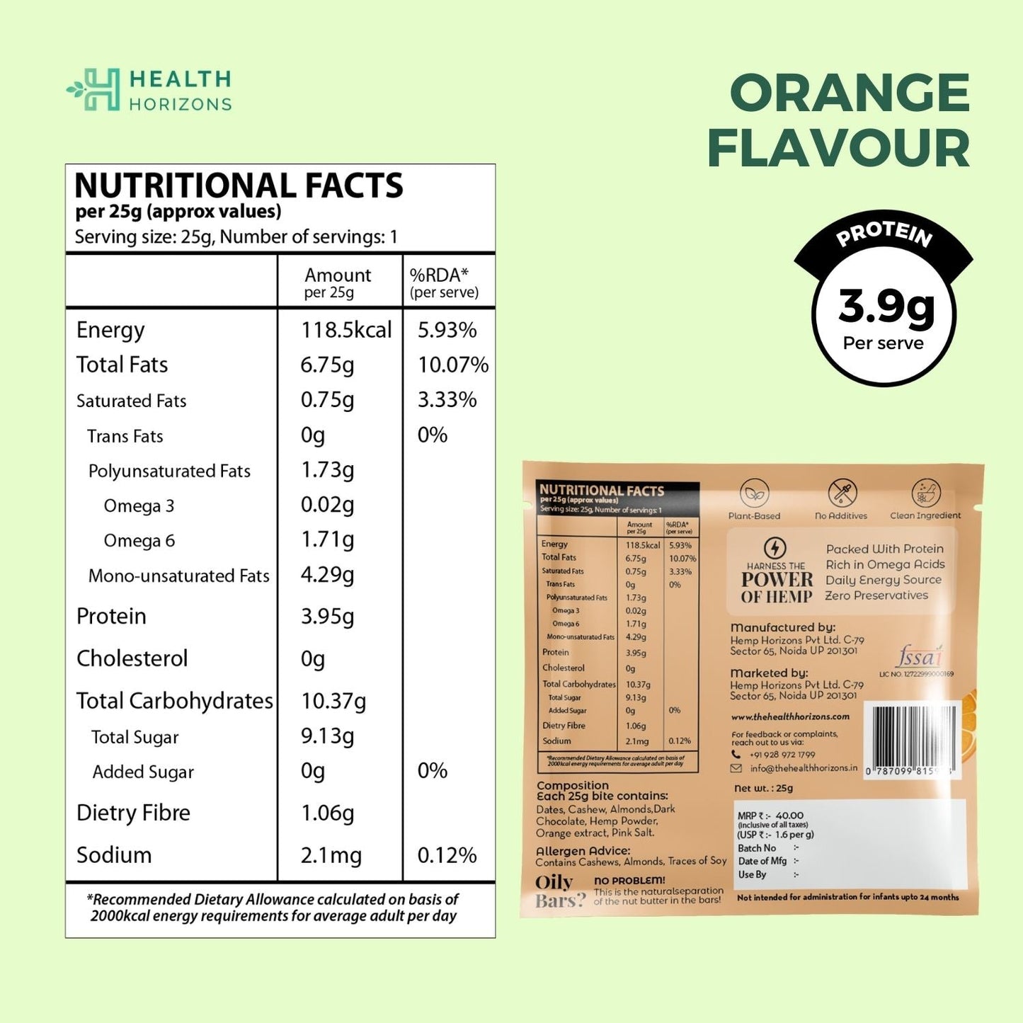 Health Horizons Plant Protein Bites (25g X Pack of 6) | Cocoa, Orange & Berries Flavour |4.7g Protein per bite