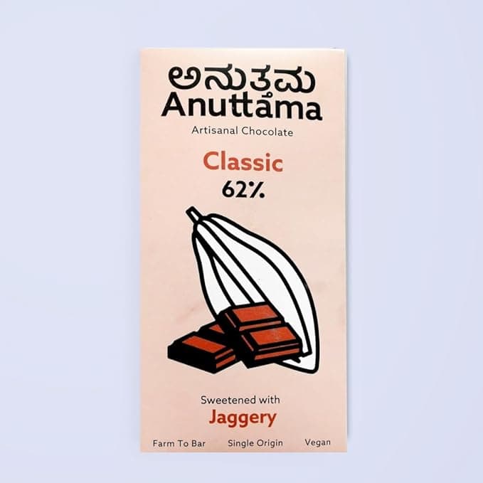 ANUTTAMA Dark Chocolate | 62% Cocoa | No Artificial Flavours and Colors | Sweetened with Jaggery Dark Chocolate Bar | Pack of 2