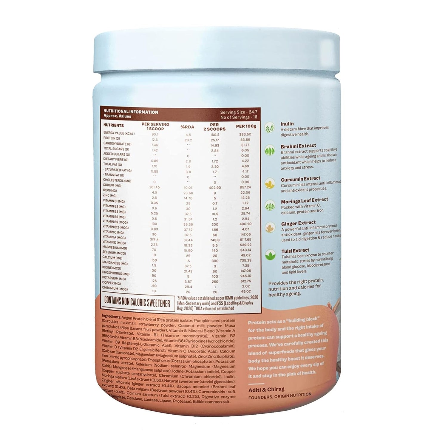 Origin Nutrition senior Care Vegan Plant Protein Powder 400g, Strawberry Flavour with 25g Plant Based Protein