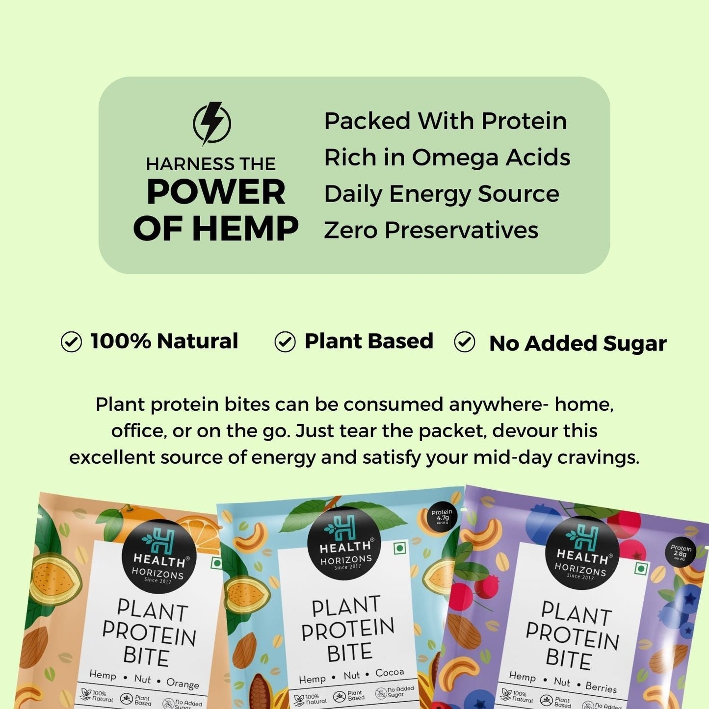 Health Horizons Plant Protein Bites (25g X Pack of 6) | Cocoa, Orange & Berries Flavour |4.7g Protein per bite