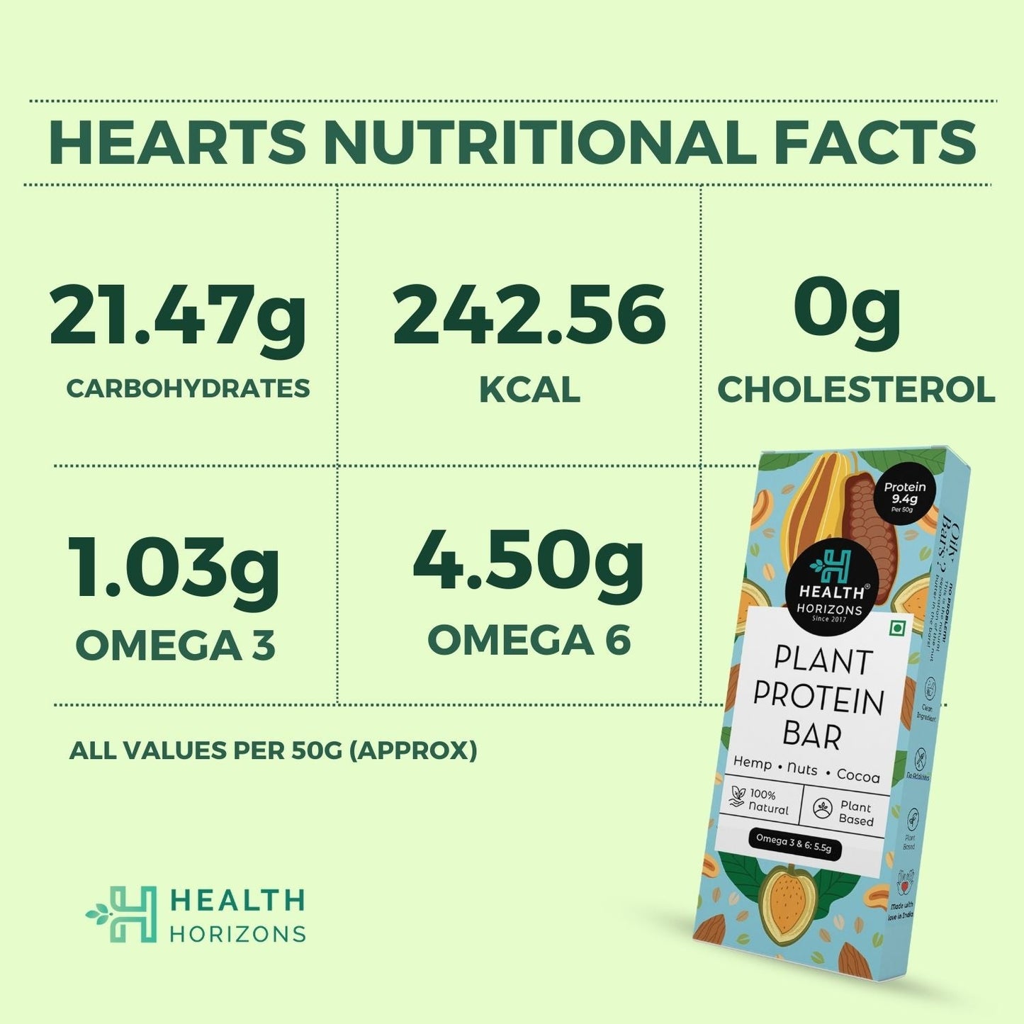 Health Horizons Choco Hemp Protein Bar 50 g (Pack of 3)