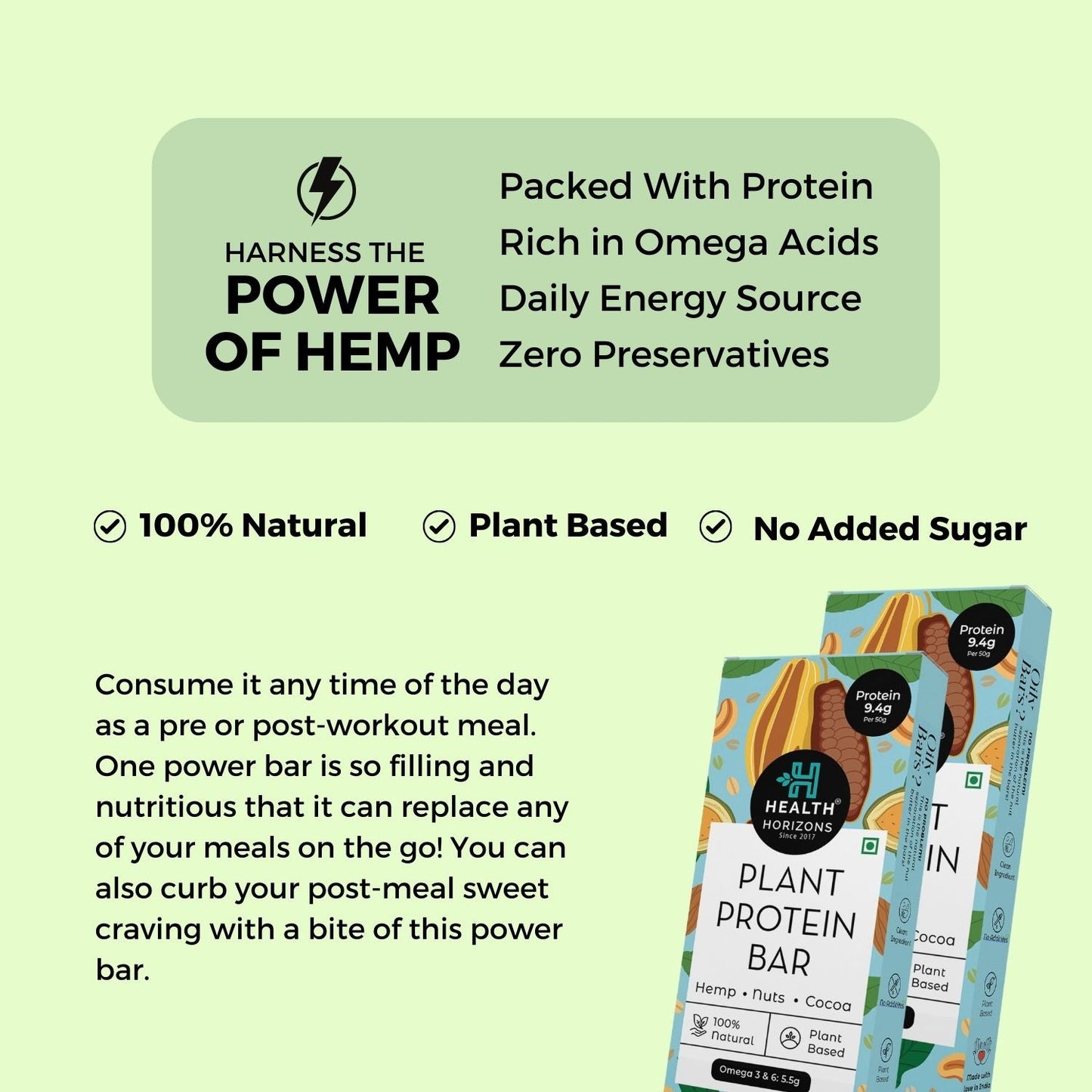 Health Horizons Choco Hemp Protein Bar 50 g (Pack of 3)