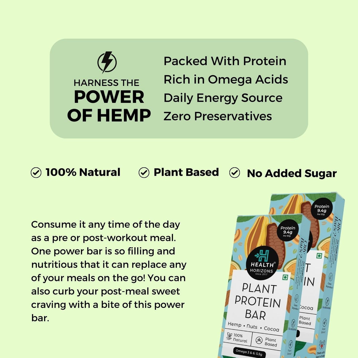 Health Horizons Choco Hemp Protein Bar 50 g (Pack of 3)