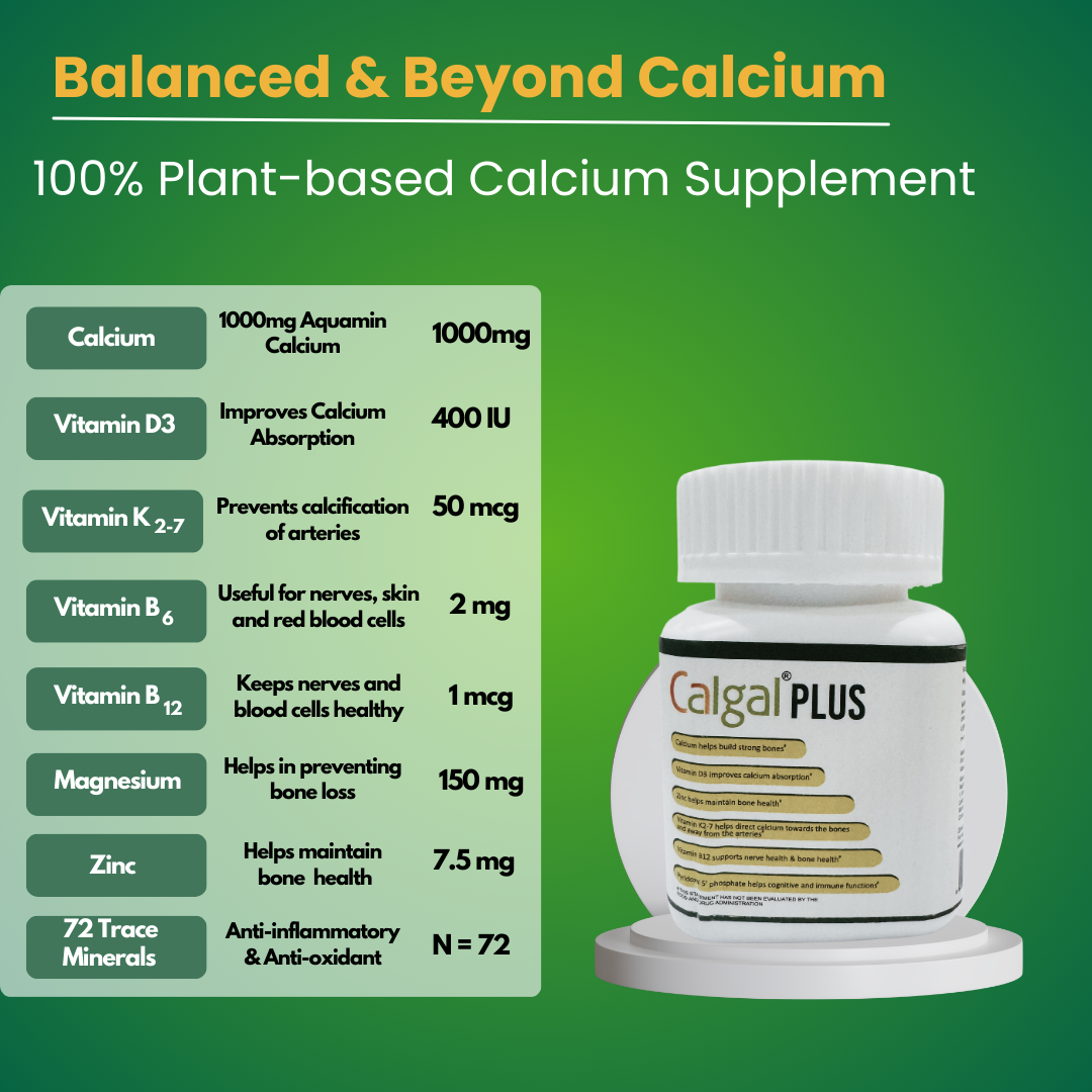 Voll Sante Calgal Plus Tablet | Vegetarian Algal Calcium Supplement | For Bone & Joints Health | Bottle of 30 Tablets
