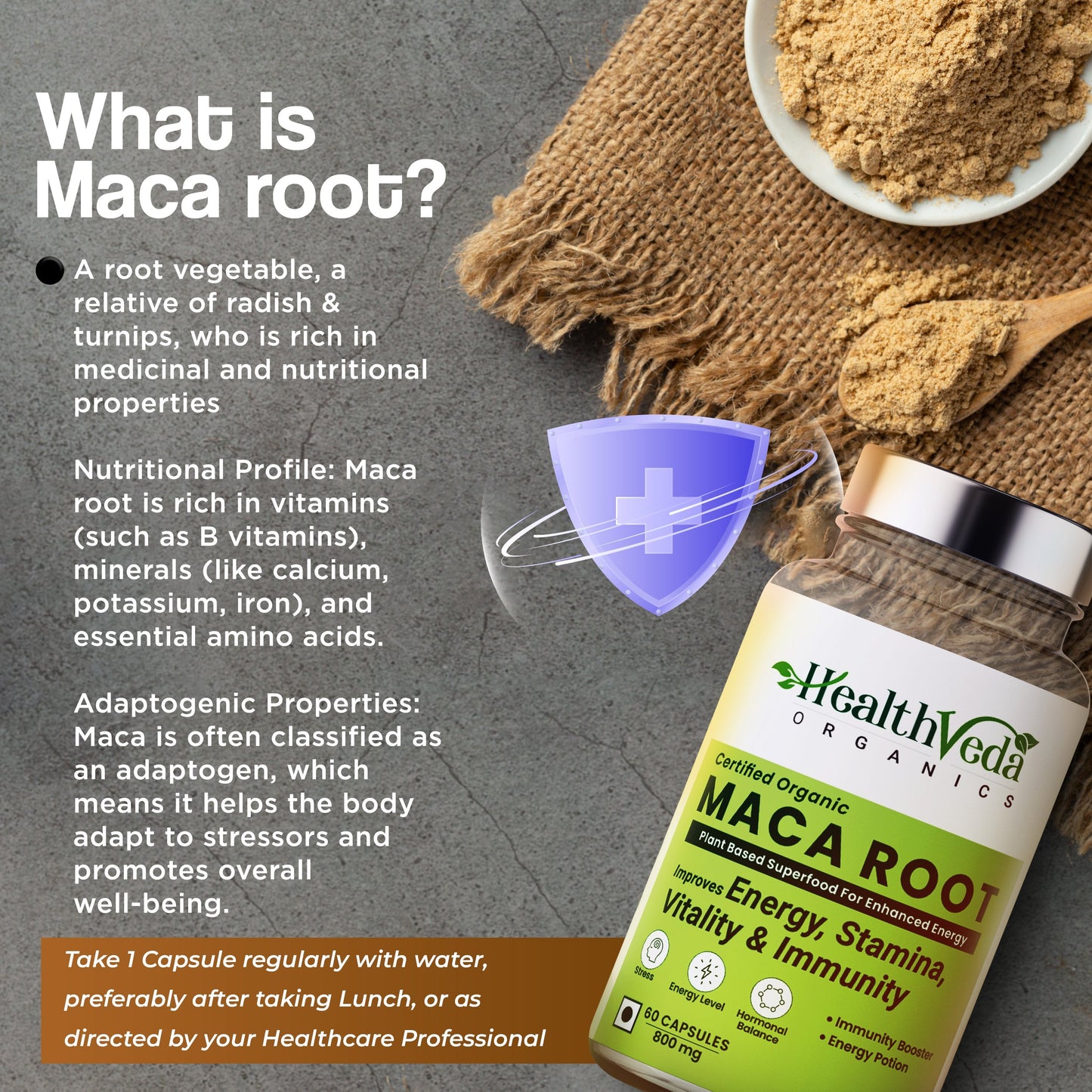 Health Veda Organics Maca Root Supplement, 800 mg | 60 Veg Capsules | Improves Energy & Enhances Performance | For Men & Women