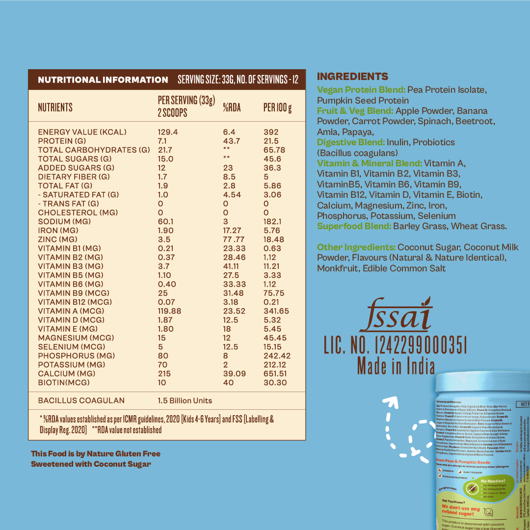Origin Nutrition Vegan Multi Nutritional, Vanilla drink for kids with 7gm Plant-Based Protein, 7 fruits and vegetables, 18 minerals and vitamins. Gluten Free, Soy Free, Dairy Free, No Added Sugar, Soy Free, Non - GMO, ages 4-7, 400g