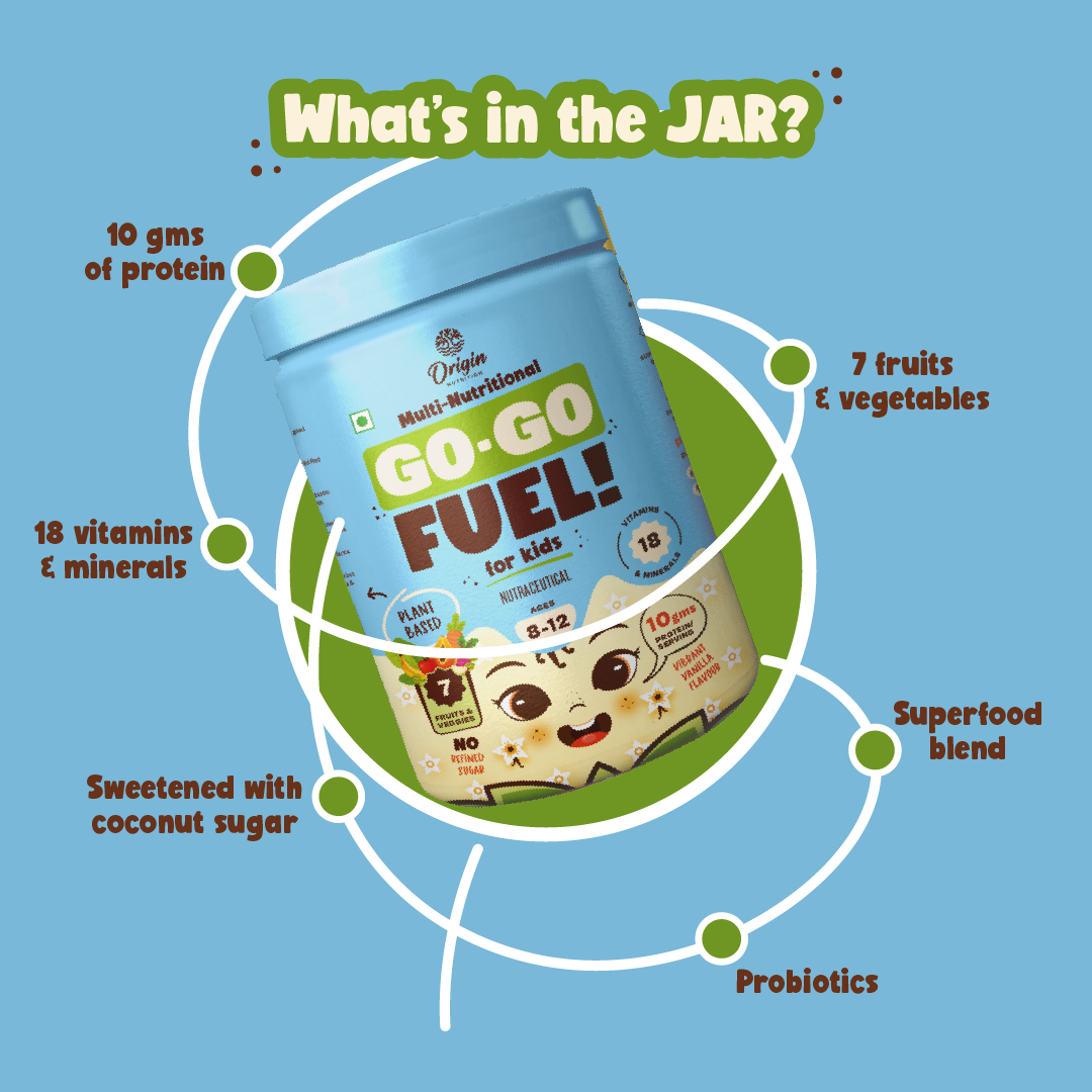 Origin Nutrition Vegan Multi Nutritional, Vanilla drink for kids with 10gm Plant-Based Protein, 7 fruits and vegetables, 18 minerals and vitamins. Gluten Free, Soy Free, Dairy Free, No Added Sugar, Soy Free, Non - GMO, ages 8-12, 400g