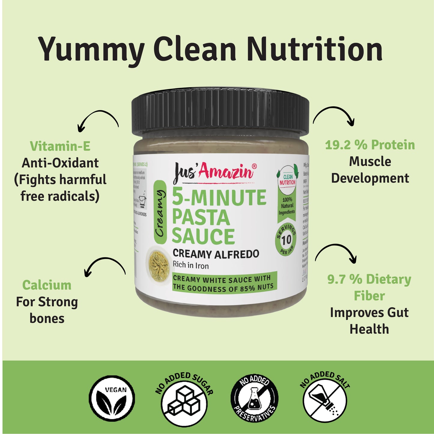 Jus Amazin 5-Minute Pasta Sauce - Creamy Alfredo (200g)
