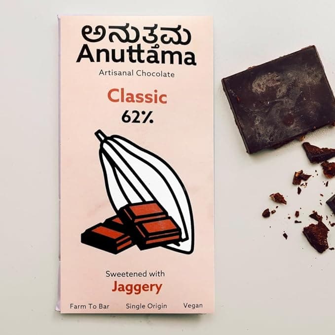ANUTTAMA Dark Chocolate | 62% Cocoa | No Artificial Flavours and Colors | Sweetened with Jaggery Dark Chocolate Bar | Pack of 2
