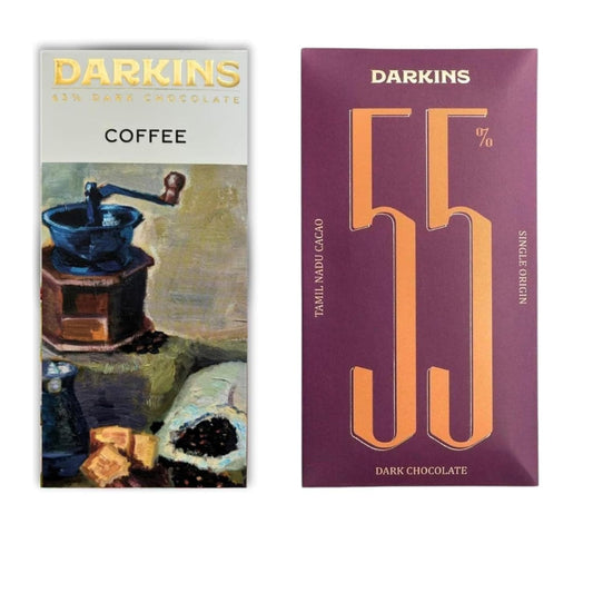 DARKINS Dark Chocolate | 65% Dark Chocolate with Coffee | 55% Dark Chocolate Single Origin | Pack Of 2