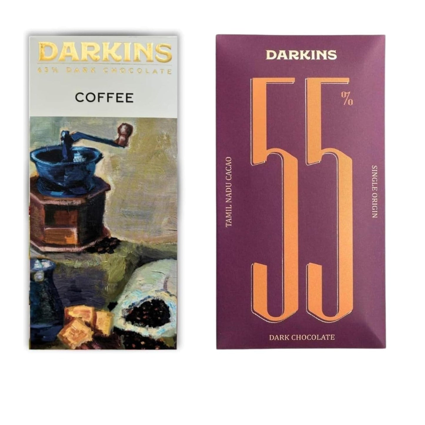 DARKINS Dark Chocolate | 65% Dark Chocolate with Coffee | 55% Dark Chocolate Single Origin | Pack Of 2