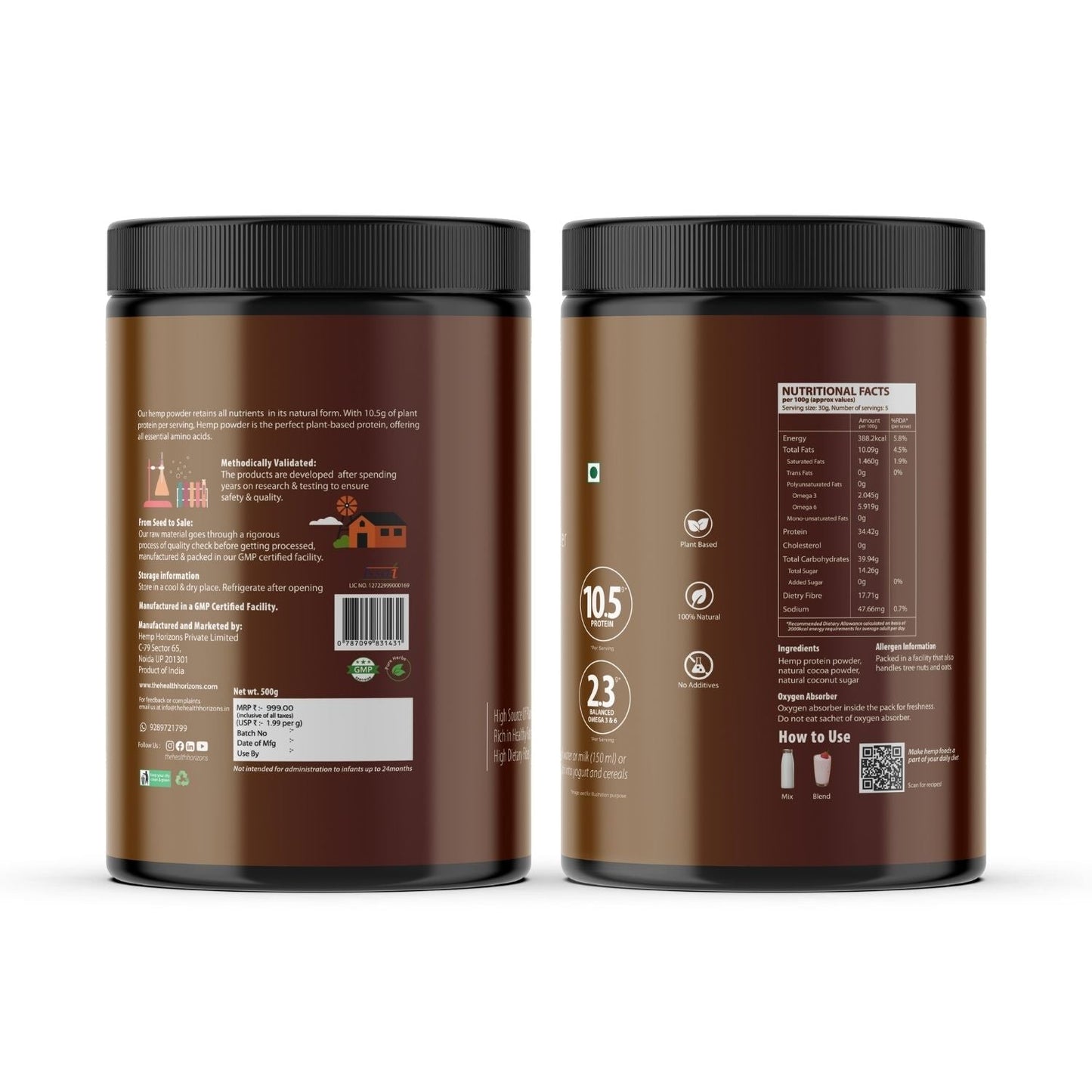 Health Horizons Hemp chocolate Protein Powder (500g)