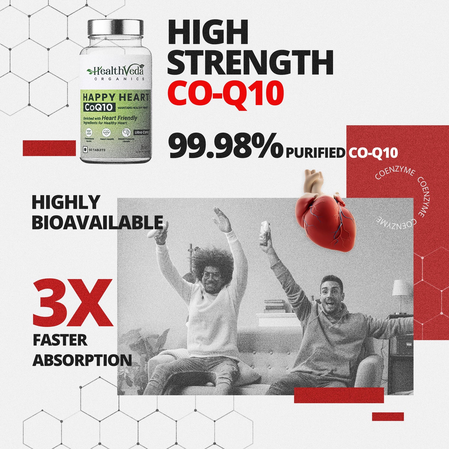 Health Veda Organics Happy Heart Supplement with Arjuna Bark, Grape Seed & Other Ingredients | 60 Veg Tablets | Supports Heart Health & Enhances Blood Circulation
