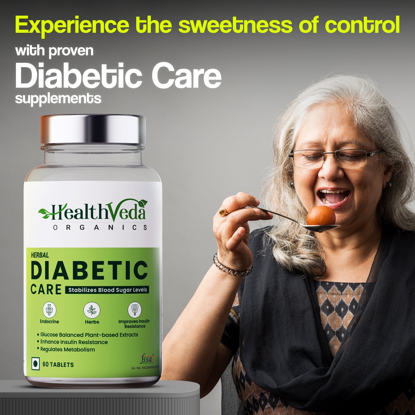 Health Veda Organics Diabetic Care Supplements with Karela, Gudmar, Jamun I 60 Veg Tablets I Manages Blood Sugar Levels I For Both Men & Women