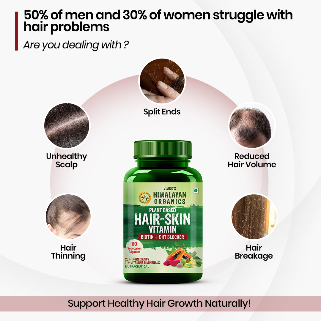 Vlado's Himalayan Organics Plant-Based Hair Vitamin with Biotin & DHT Blocker – 60 Veg Capsules