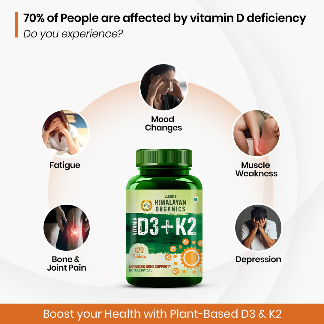 Vlado's Himalayan Organics Vitamin D3 with K2 As MK7 Supplement - 120 Veg Tablets