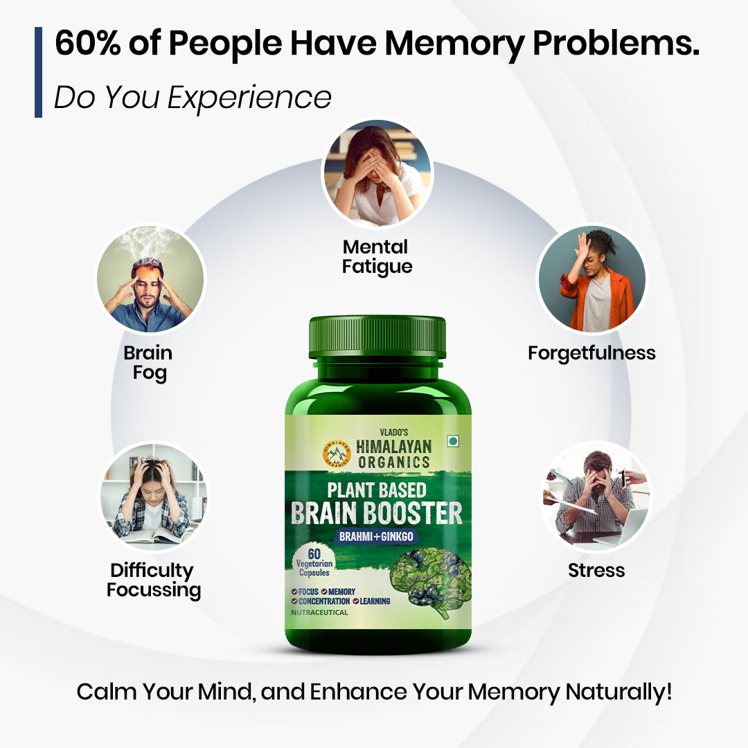 Vlado's Himalayan Organics Plant-Based Brain Support Supplement with Ginkgo Biloba & Brahmi – 60 Veg Capsules