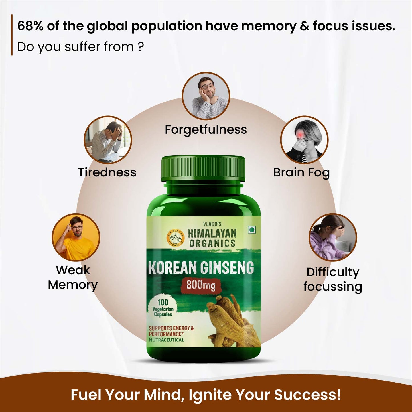 Vlado's Himalayan Organics Korean Red Ginseng 800mg/Serve 100 Veg Capsules