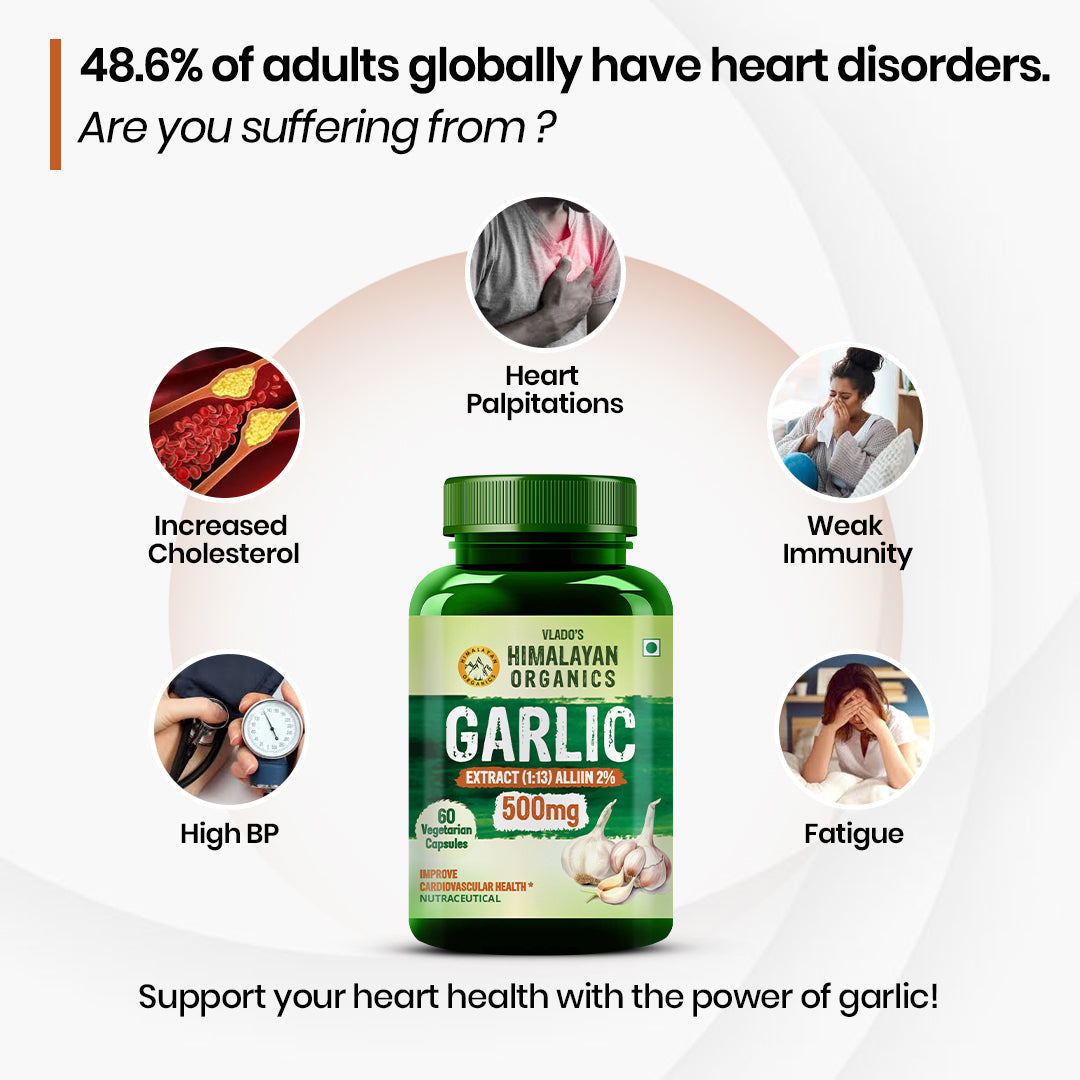 Vlado’s Himalayan Organics Garlic 500mg Supplement | Extract (1:13) Allium Sativum - 60 Veg Capsules