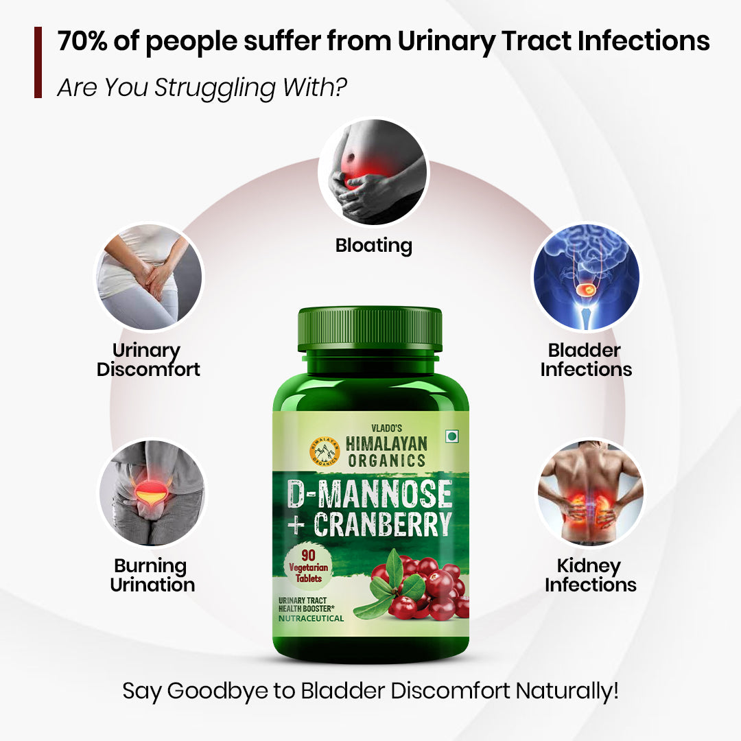 Vlado's Himalayan Organics D-MANNOSE + CRANBERRY Antioxidant Rich Supplement - 90 Tablets