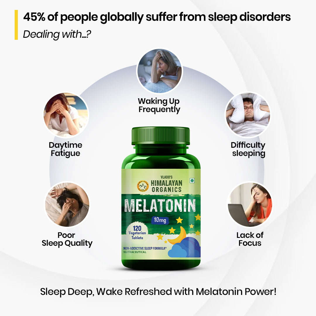 Vlado's Himalayan Organics Melatonin 10mg | Non-Habit Forming Supplement | 120 Veg Tablets