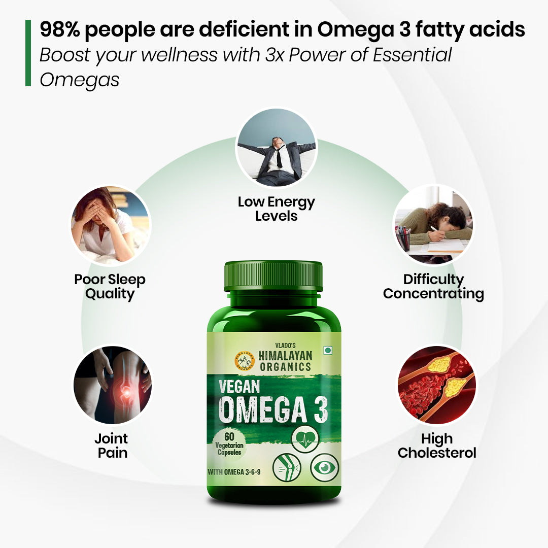 Vlado's Himalayan Organics Omega 3-6-9 Plant-Based Supplement with Flaxseed Oil – 60 Veg Capsules