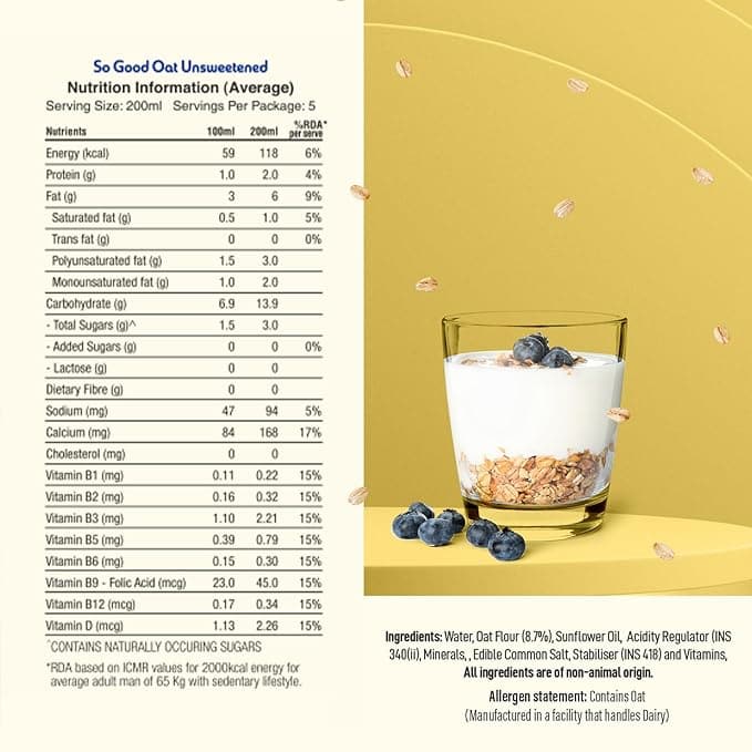 So Good Oat Beverage Unsweetened 200ml