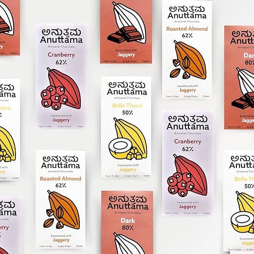 ANUTTAMA Dark Chocolate | 62% Cocoa | Sea Salt | Jaggery Sweetened | Chocolate Bar ( 2x50gm pack of-2)