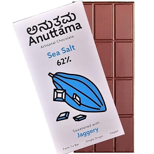 ANUTTAMA Dark Chocolate | 62% Cocoa | Sea Salt | Jaggery Sweetened | Chocolate Bar ( 2x50gm pack of-2)