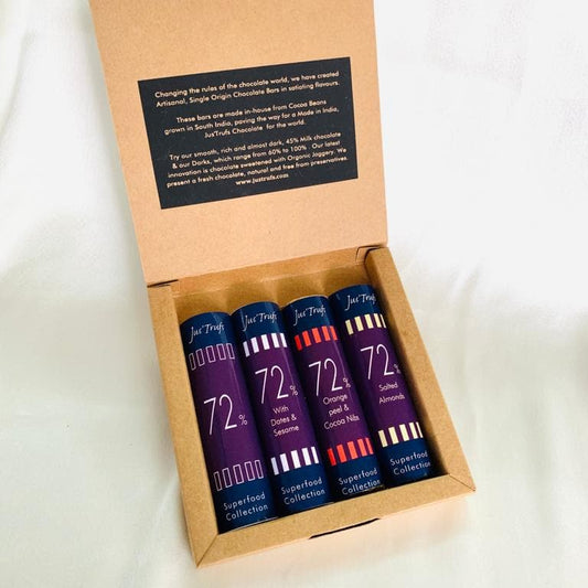 Jus'Trufs  Assorted 72% Dark Chocolate Logs-Superfood Collection, Set of 4