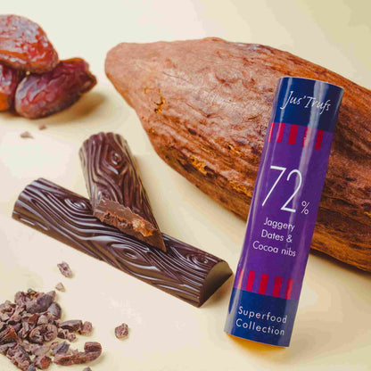 Jus Truf's Assorted 72% Dark Chocolate Jaggery Logs-Superfood Collection-set of 4- 90g