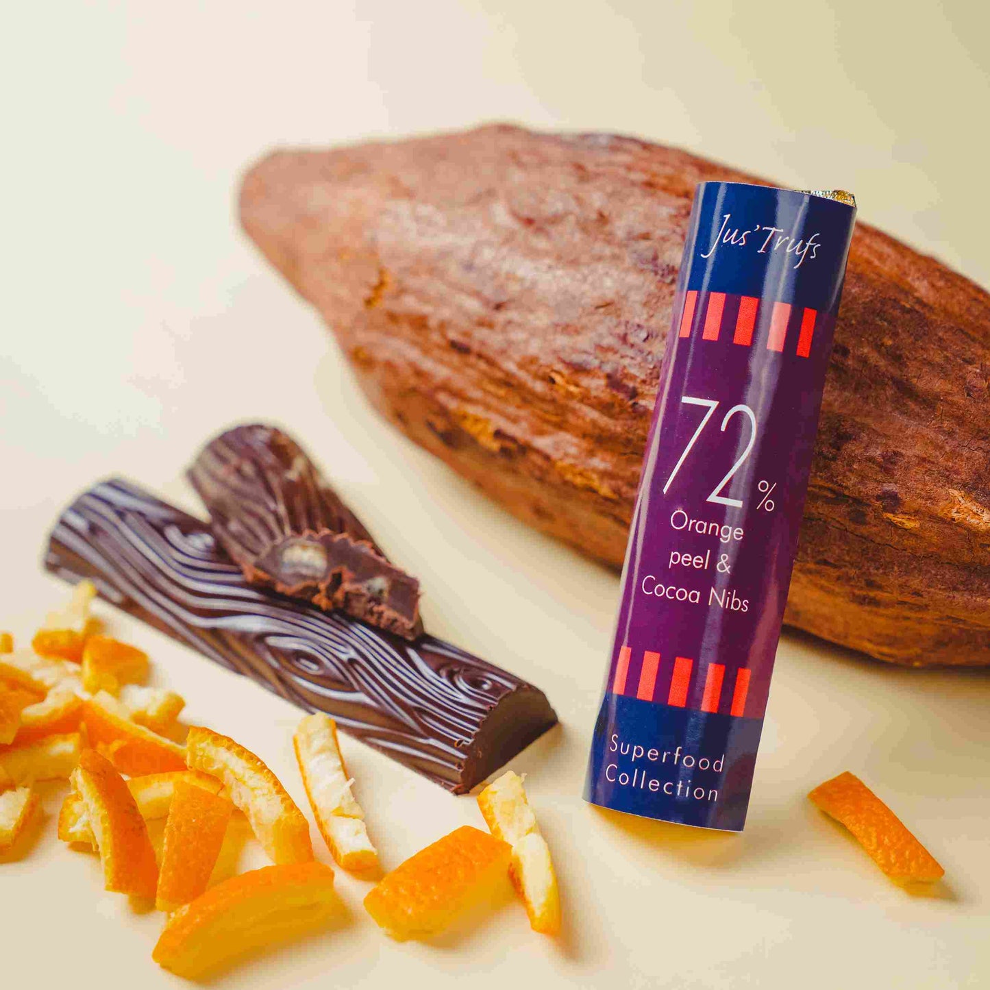 Jus'Trufs Assorted 72% Dark Chocolate Logs-Superfood Collection, Set of 4