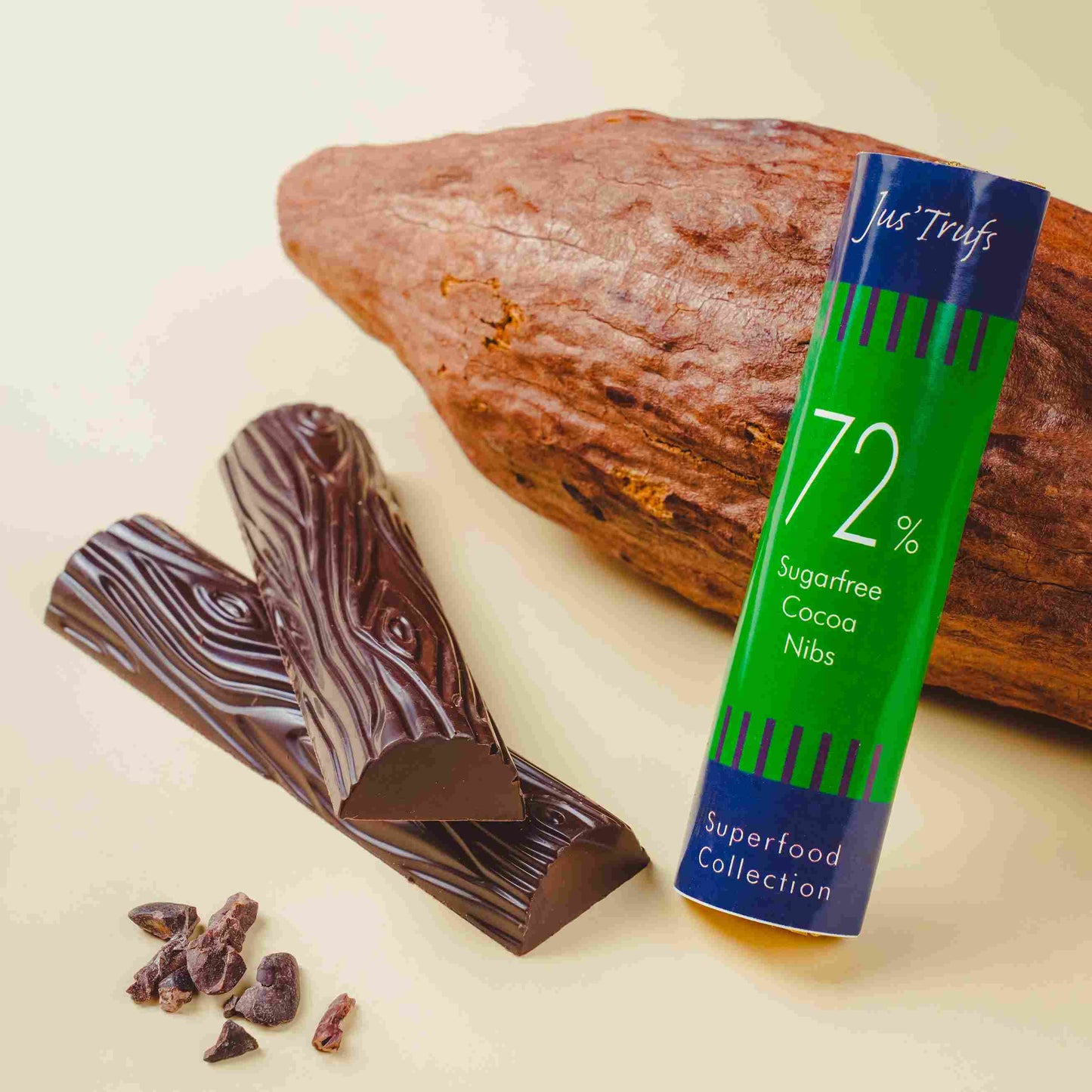 Jus'Trufs Assorted 72% Dark Chocolate Sugarfree Logs, Superfood Collection, set of 4 (90gm)
